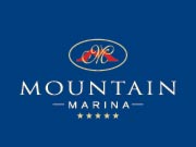 bright brown design mountain marina logo